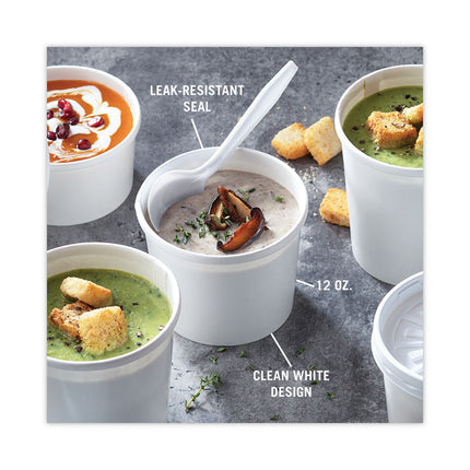 Paper Round Food Container and Lid Combo, 12 oz, 3.75" Diameter x 3" h, White, 250/Carton