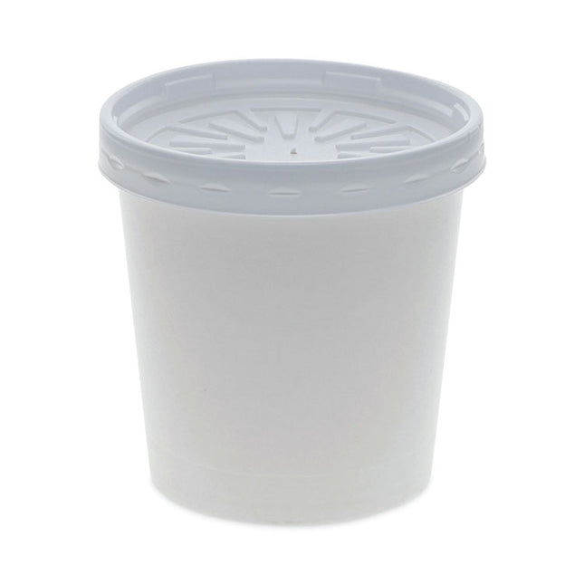 Paper Round Food Container and Lid Combo, 16 oz, 3.75" Diameter x 3.88" h, White, 250/Carton