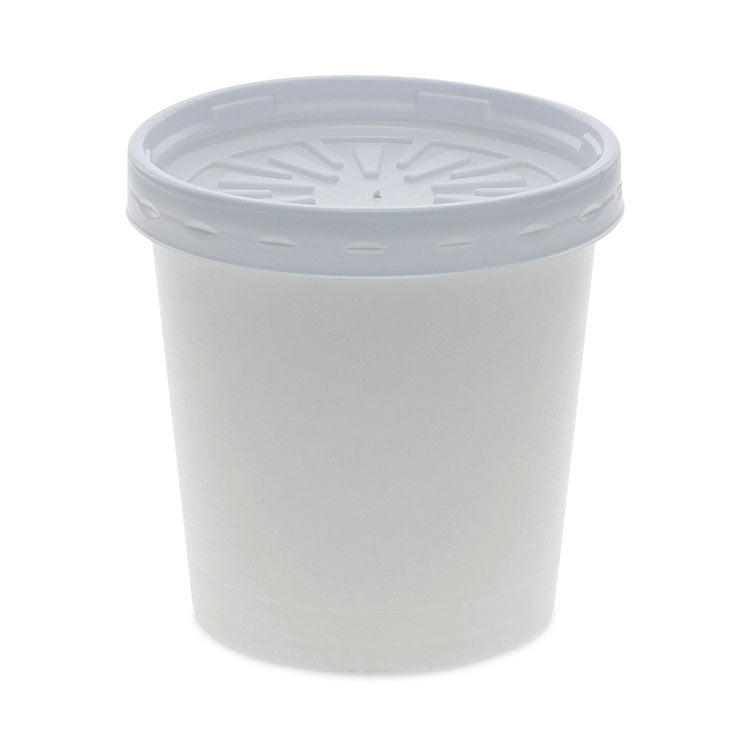 Paper Round Food Container and Lid Combo, 16 oz, 3.75" Diameter x 3.88" h, White, 250/Carton