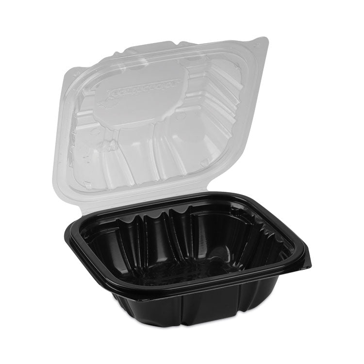 EarthChoice Vented Dual Color Microwavable Hinged Lid Container, 16 oz, 6 x 6 x 3, Black/Clear, Plastic, 321/Carton