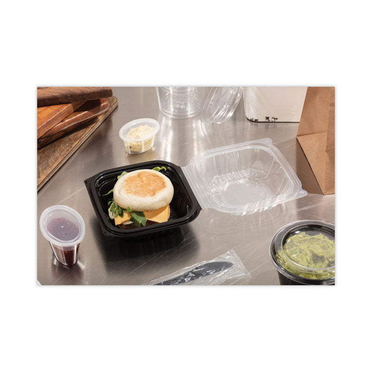 EarthChoice Vented Dual Color Microwavable Hinged Lid Container, 16 oz, 6 x 6 x 3, Black/Clear, Plastic, 321/Carton