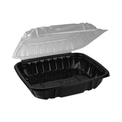 EarthChoice Vented Dual Color Microwavable Hinged Lid Container, 66 oz, 10.5 x 9.5 x 3, Black/Clear, Plastic, 132/Carton