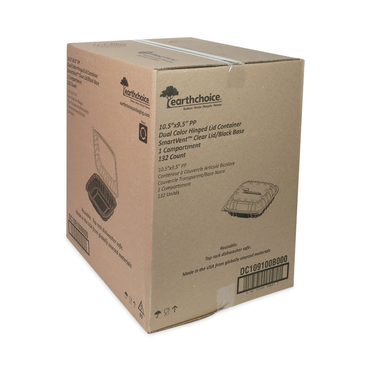 EarthChoice Vented Dual Color Microwavable Hinged Lid Container, 66 oz, 10.5 x 9.5 x 3, Black/Clear, Plastic, 132/Carton