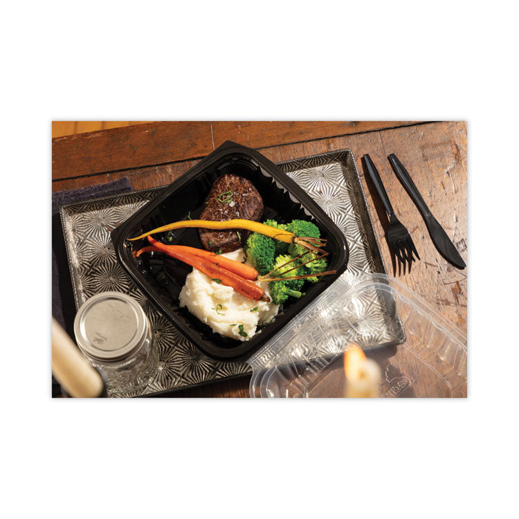 EarthChoice Vented Dual Color Microwavable Hinged Lid Container, 66 oz, 10.5 x 9.5 x 3, Black/Clear, Plastic, 132/Carton