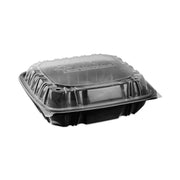 EarthChoice Vented Dual Color Microwavable Hinged Lid Container, 3 Compartments, 34 oz, Black/Clear, Plastic, 132/Carton