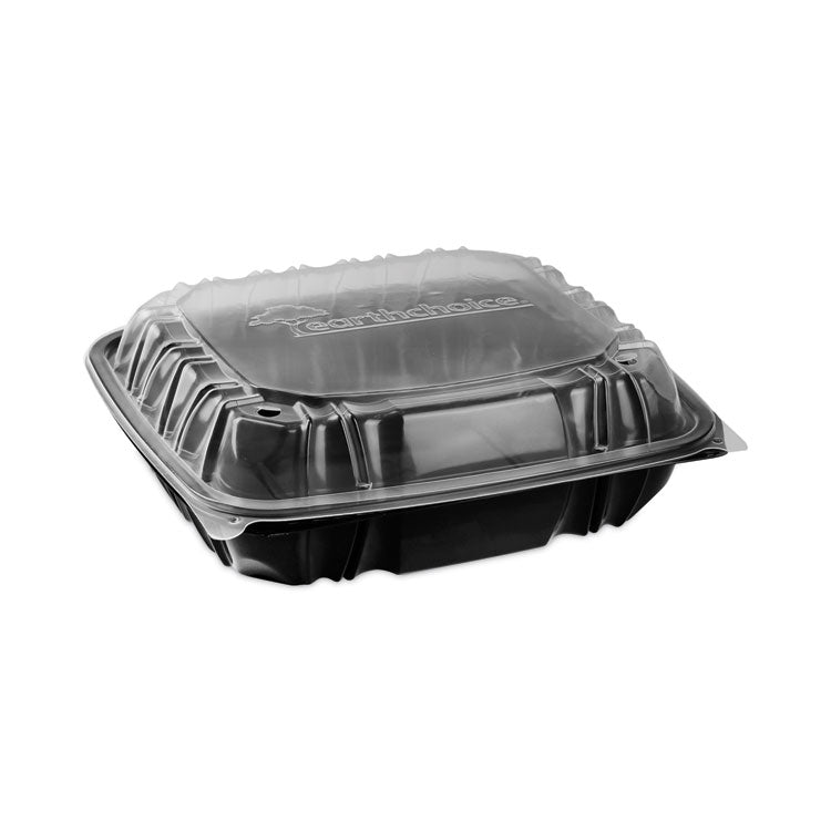 EarthChoice Vented Dual Color Microwavable Hinged Lid Container, 3 Compartments, 34 oz, Black/Clear, Plastic, 132/Carton