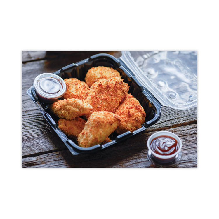 EarthChoice Vented Dual Color Microwavable Hinged Lid Container, 28 oz, 7.5 x 7.5 x 3, Black/Clear, Plastic, 150/Carton