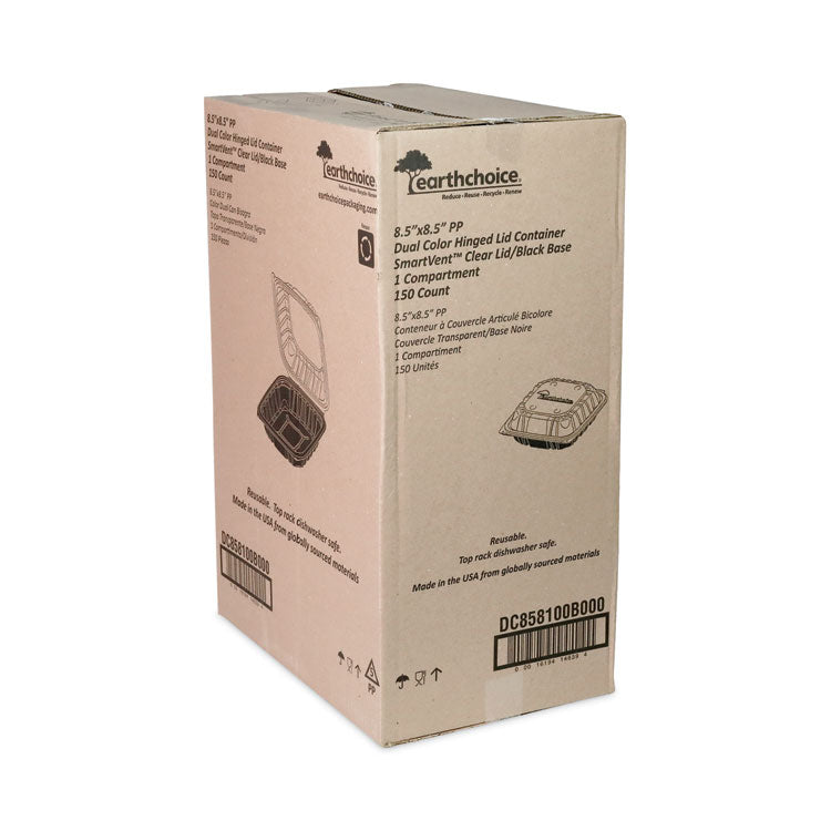 EarthChoice Vented Dual Color Microwavable Hinged Lid Container, 38 oz, 8.5 x 8.5 x 3, Black/Clear, Plastic, 150/Carton