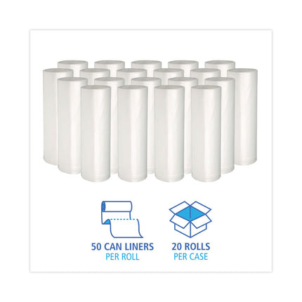 High-Density Can Liners, 16 gal, 6 mic, 24" x 33", Natural, Perforated Roll, 50 Bags/Roll, 20 Rolls/Carton
