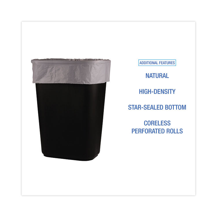 High-Density Can Liners, 16 gal, 6 mic, 24" x 33", Natural, Perforated Roll, 50 Bags/Roll, 20 Rolls/Carton