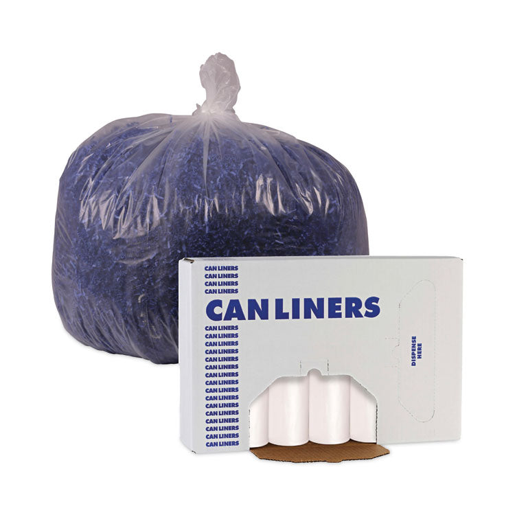 High-Density Can Liners, 60 gal, 11 mic, 38" x 58", Natural, Perforated Roll, 25 Bags/Roll, 8 Rolls/Carton