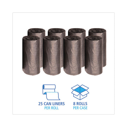 High-Density Can Liners, 60 gal, 14 mic, 38" x 58", Black, Perforated Roll, 25 Bags/Roll, 8 Rolls/Carton