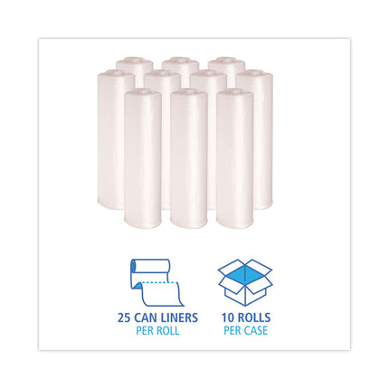 High-Density Can Liners, 45 gal, 13 mic, 40" x 46", Natural, Perforated Roll, 25 Bags/Roll, 10 Rolls/Carton