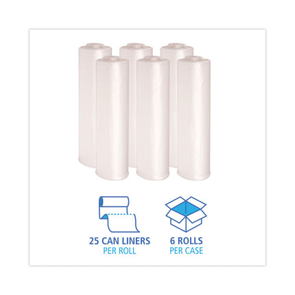 High-Density Can Liners, 45 gal, 19 mic, 40" x 46", Natural, Perforated Roll, 25 Bags/Roll, 6 Rolls/Carton