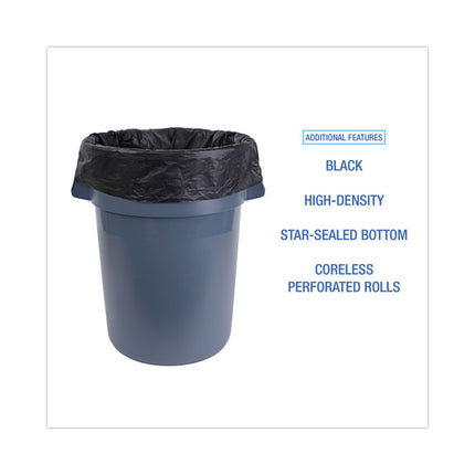 High-Density Can Liners, 56 gal, 19 mic, 43" x 47", Black, Perforated Roll, 25 Bags/Roll, 6 Rolls/Carton