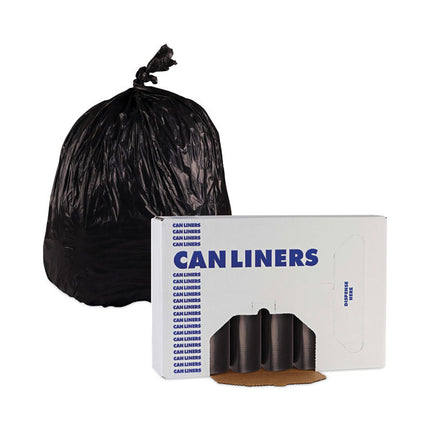 High-Density Can Liners, 56 gal, 19 mic, 43" x 47", Black, Perforated Roll, 25 Bags/Roll, 6 Rolls/Carton