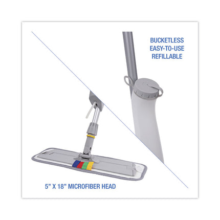 Bucketless Microfiber Mop System, 5 X 18 Blue Microfiber Head, 59" Gray Aluminum/polypropylene Handle