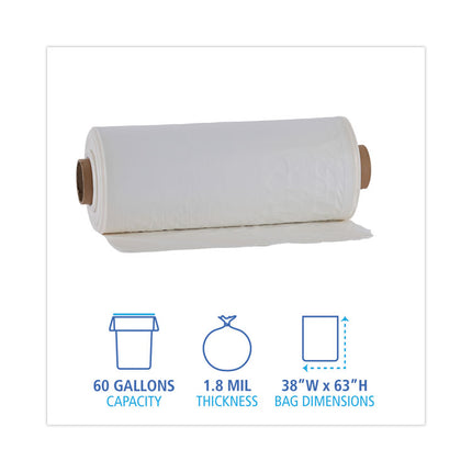 Industrial Drum Liners Rolls, 60 gal, 1.8 mil, 38" x 63", Clear, 75/Carton
