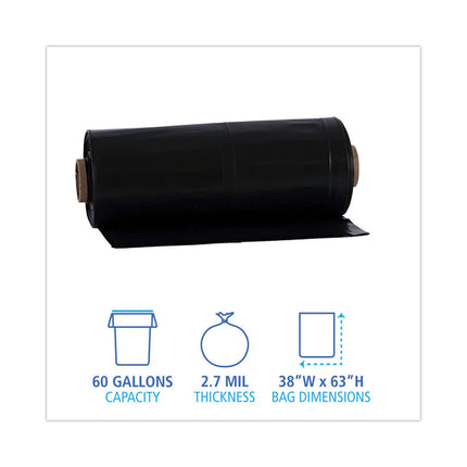 Industrial Drum Liners Rolls, 60 gal, 2.7 mil, 38" x 63", Black, 50/Carton