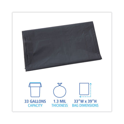 Linear Low Density Industrial Can Liners, 33 gal, 1.3 mil, 33" x 39", Gray, Flat Pack, 100/Carton