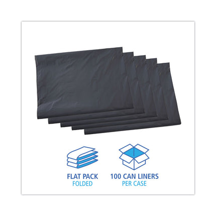 Linear Low Density Industrial Can Liners, 60 gal, 1.3 mil, 38" x 58", Gray, Flat Pack, 100/Carton