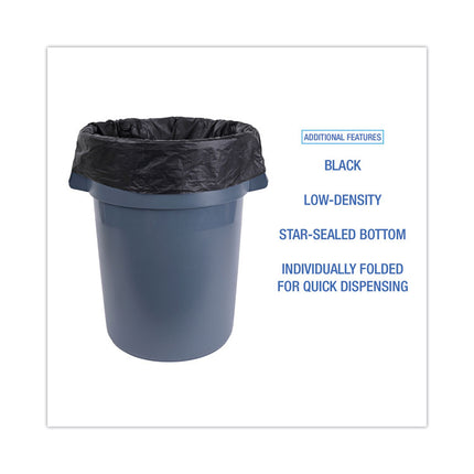 Linear Low Density Industrial Can Liners, 60 gal, 1.7 mil, 38" x 58", Black, Flat Pack, 100/Carton