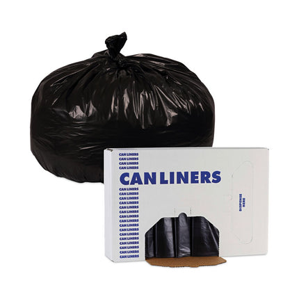 Linear Low Density Industrial Can Liners, 60 gal, 1.7 mil, 38" x 58", Black, Flat Pack, 100/Carton