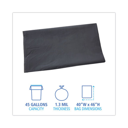 Linear Low Density Industrial Can Liners, 45 gal, 1.3 mil, 40" x 46", Gray, Flat Pack, 100/Carton