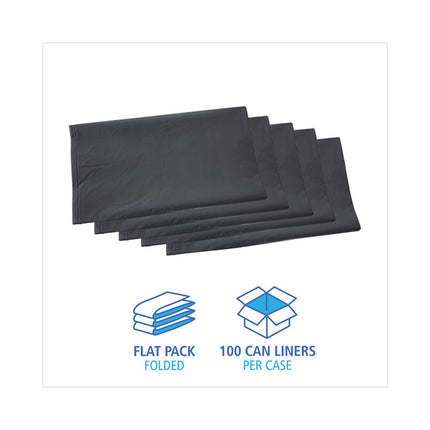 Linear Low Density Industrial Can Liners, 45 gal, 1.3 mil, 40" x 46", Gray, Flat Pack, 100/Carton