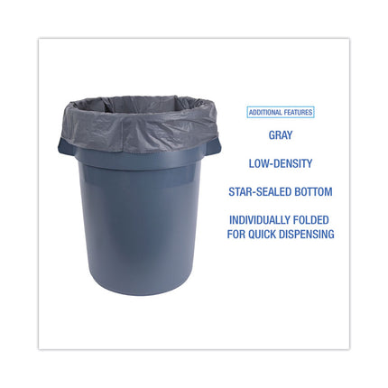 Linear Low Density Industrial Can Liners, 45 gal, 1.3 mil, 40" x 46", Gray, Flat Pack, 100/Carton