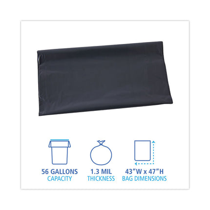 Linear Low Density Industrial Can Liners, 56 gal, 1.3 mil, 43" x 47", Gray, Flat Pack, 100/Carton