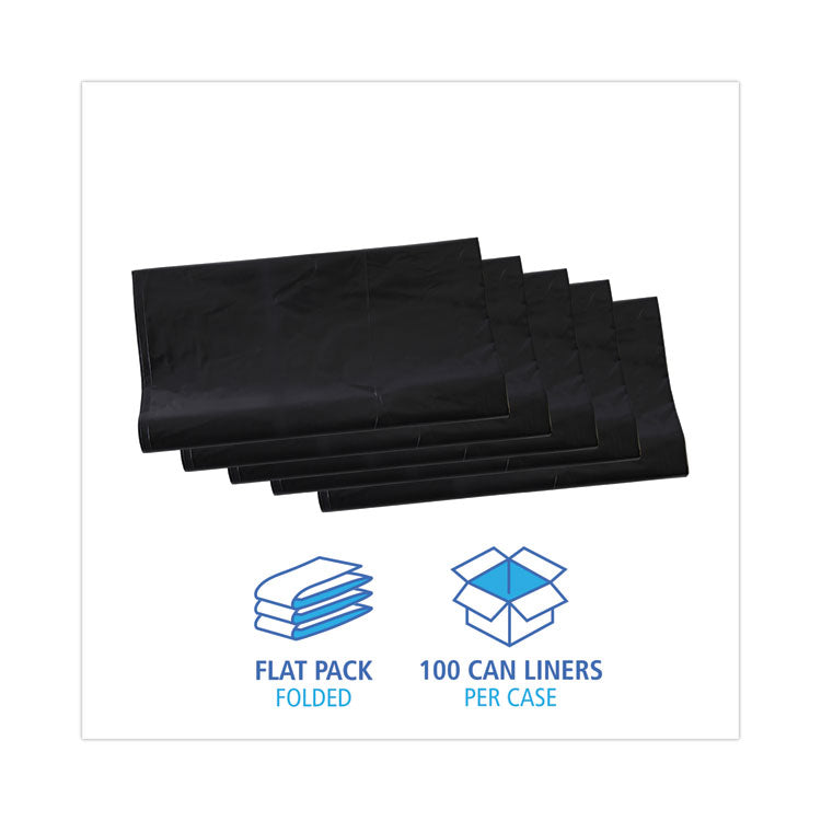 Linear Low Density Industrial Can Liners, 56 gal, 1.7 mil, 43" x 47", Black, Flat Pack, 100/Carton