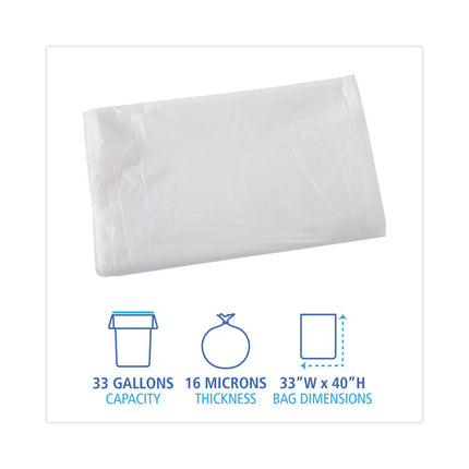 High Density Industrial Can Liners Flat Pack, 33 gal, 16 mic, 33" x 40", Natural, Flat Pack, 200/Carton