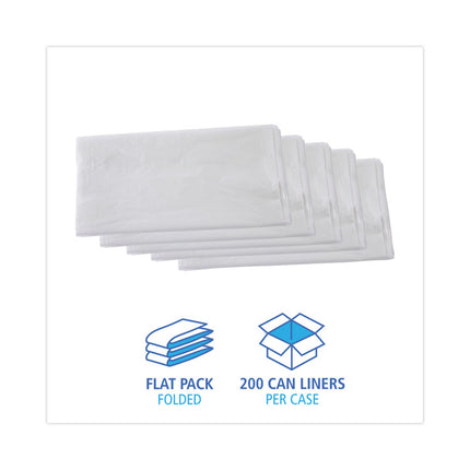 High Density Industrial Can Liners Flat Pack, 60 gal, 13 mic, 38" x 60", Natural, Flat Pack, 200/Carton