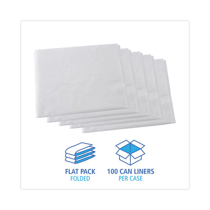 High Density Industrial Can Liners Flat Pack, 60 gal, 16 mic, 38" x 60", Natural, Flat Pack, 100/Carton