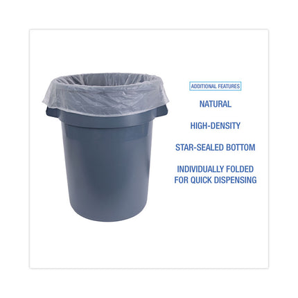 High Density Industrial Can Liners Flat Pack, 60 gal, 16 mic, 38" x 60", Natural, Flat Pack, 100/Carton