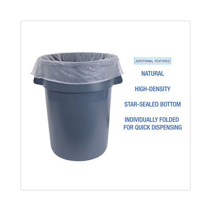 High Density Industrial Can Liners Flat Pack, 45 gal, 16 mic, 40" x 48", Natural, Flat Pack, 200/Carton