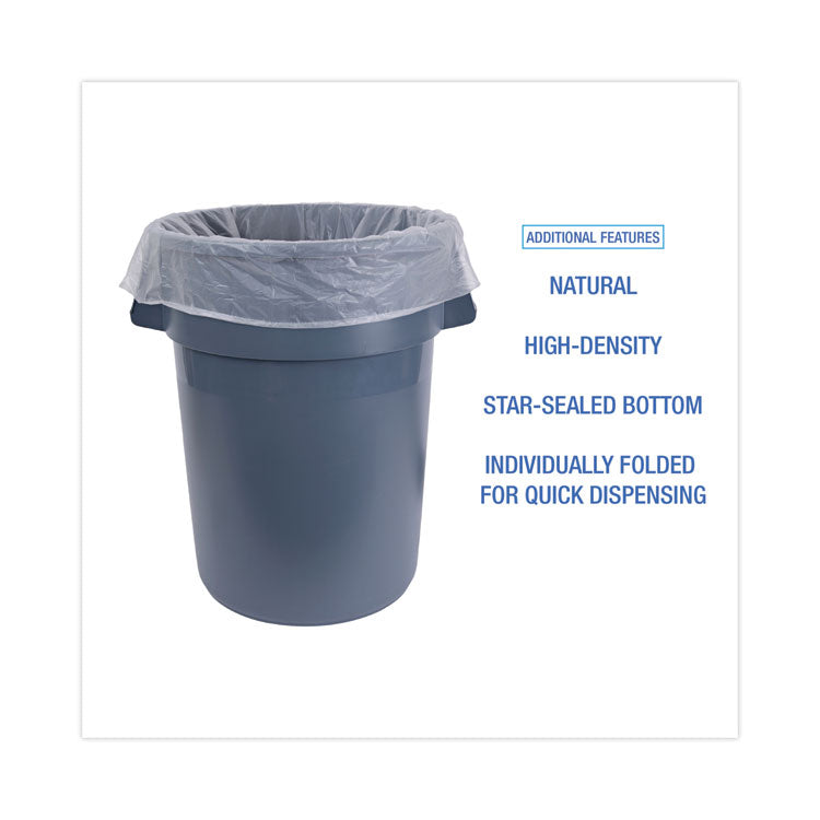 High Density Industrial Can Liners Flat Pack, 45 gal, 16 mic, 40" x 48", Natural, Flat Pack, 200/Carton