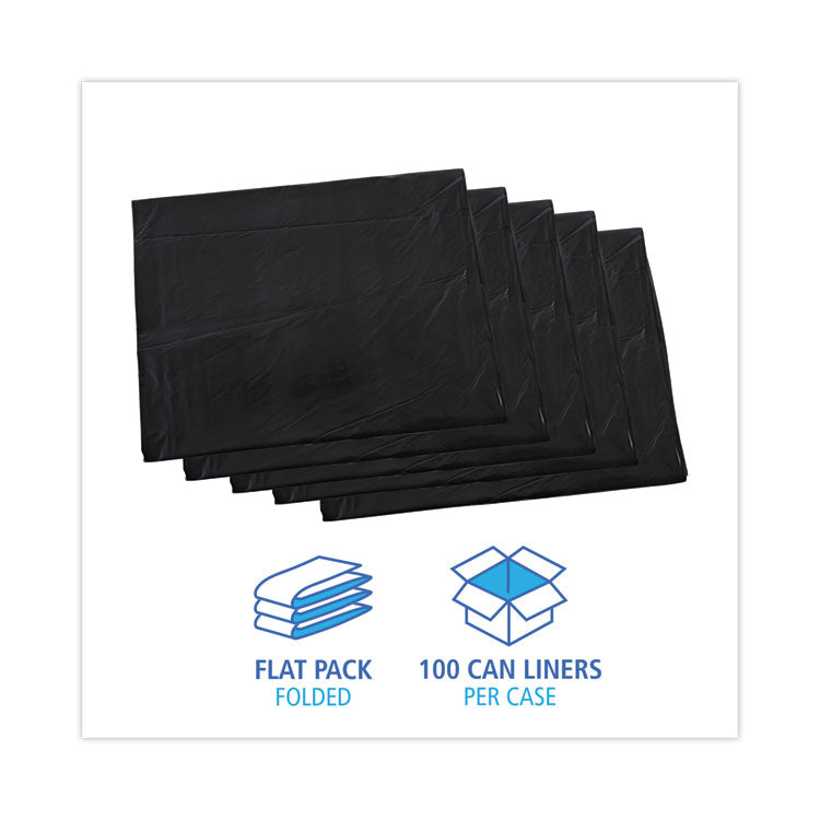 Linear Low Density Industrial Can Liners, 60 gal, 0.7 mil, 38" x 58", Black, Flat Pack, 100/Carton