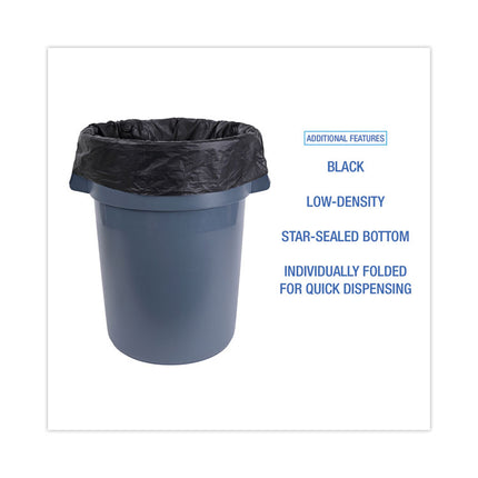 Linear Low Density Industrial Can Liners, 60 gal, 0.7 mil, 38" x 58", Black, Flat Pack, 100/Carton