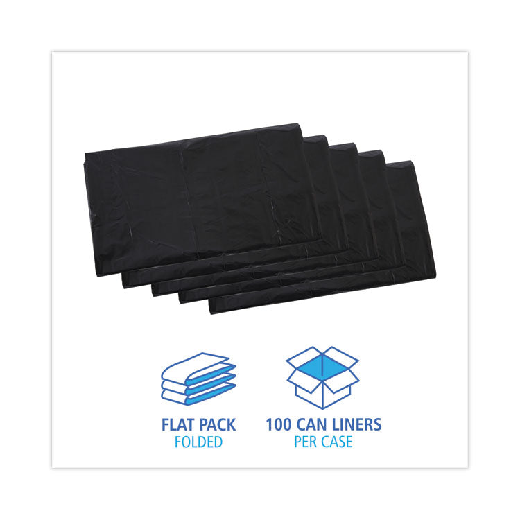 Linear Low Density Industrial Can Liners, 45 gal, 0.7 mil, 40" x 46", Black, Flat Pack, 100/Carton