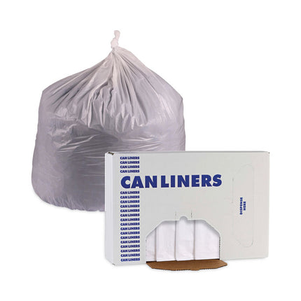 Linear Low Density Industrial Can Liners, 60 gal, 0.7 mil, 38" x 58", White, Flat Pack, 100/Carton