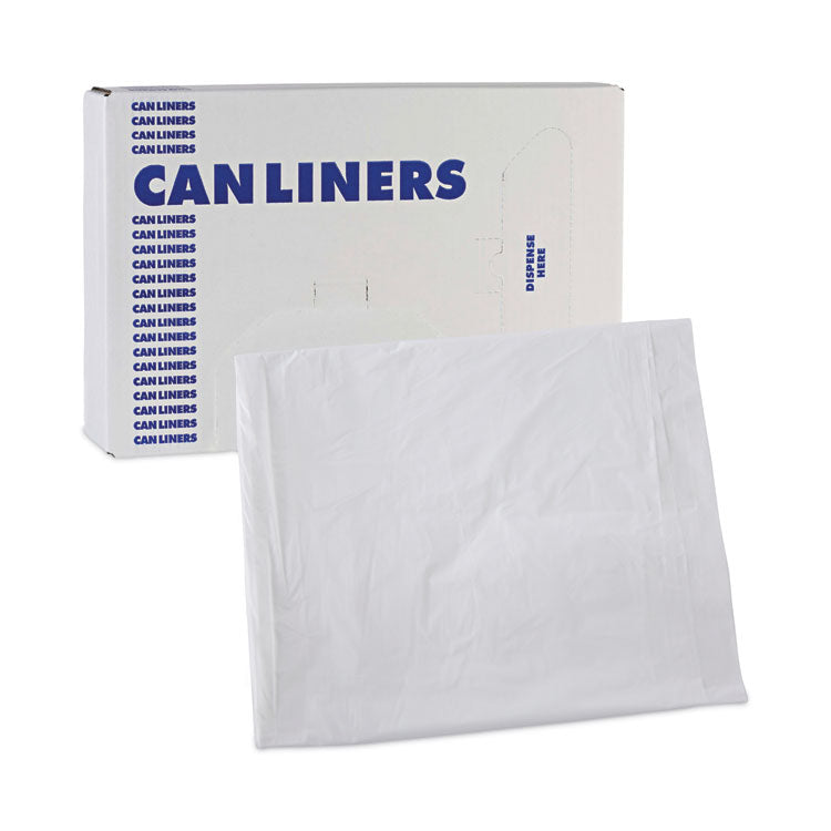 Linear Low Density Industrial Can Liners, 10 gal, 0.5 mil, 24" x 23", White, Flat Pack, 500/Carton