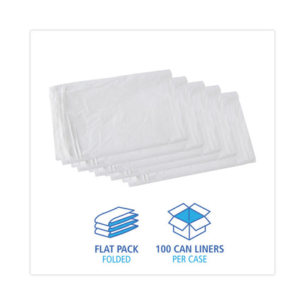 Linear Low Density Industrial Can Liners, 30 gal, 0.9 mil, 30" x 36", White, Flat Pack, 100/Carton