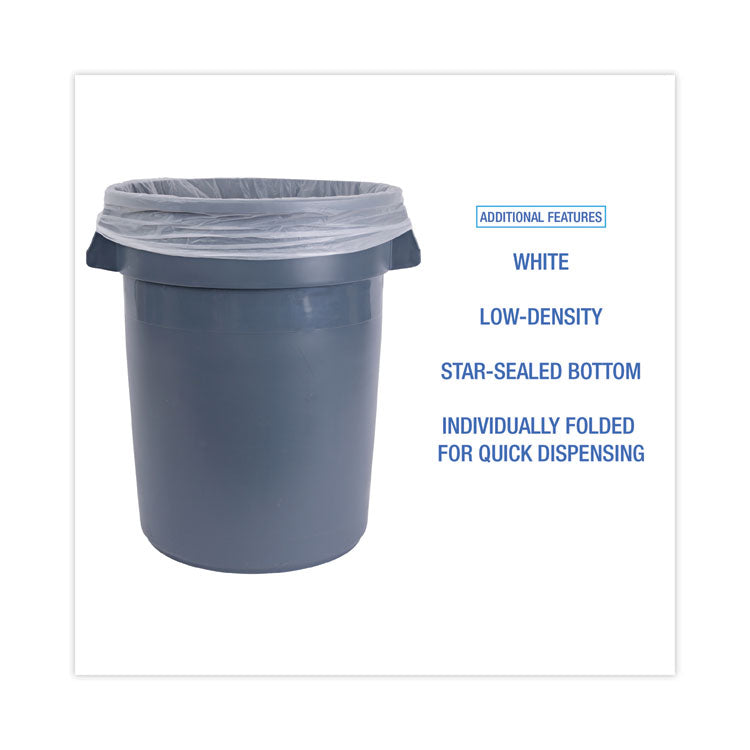 Linear Low Density Industrial Can Liners, 30 gal, 0.9 mil, 30" x 36", White, Flat Pack, 100/Carton