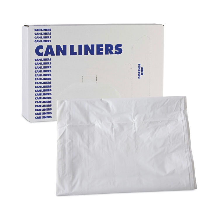 Linear Low Density Industrial Can Liners, 60 gal, 0.9 mil, 38" x 58", White, Flat Pack, 100/Carton