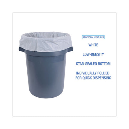 Linear Low Density Industrial Can Liners, 45 gal, 0.9 mil, 40" x 46", White, Flat Pack, 100/Carton