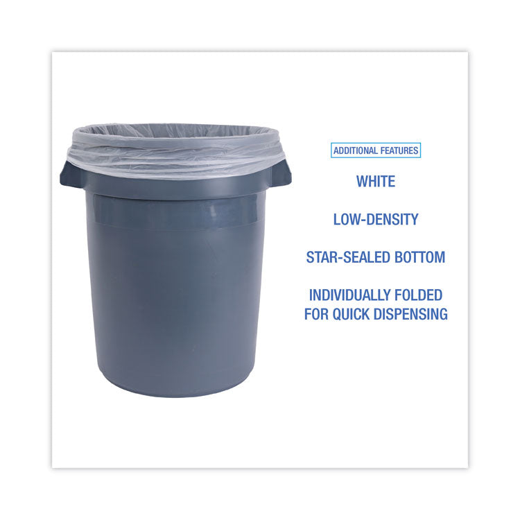 Linear Low Density Industrial Can Liners, 56 gal, 0.9 mil, 43" x 47", White, Flat Pack, 100/Carton