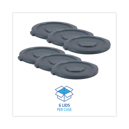 Lids For 32 Gal Waste Receptacle, Flat-Top, Round, Plastic, Gray