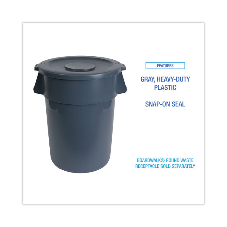 Lids For 32 Gal Waste Receptacle, Flat-Top, Round, Plastic, Gray